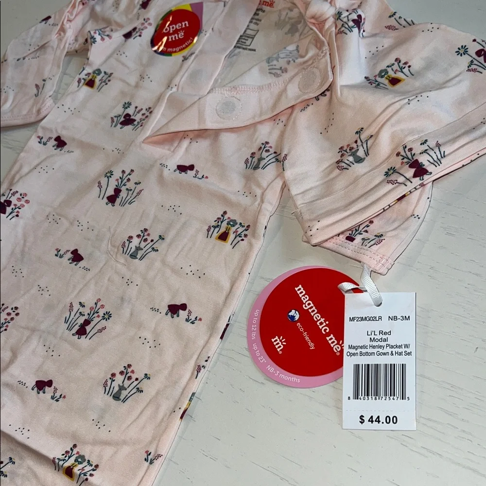Magnetic Me Li’l Red Henley Open Gown and Hat Set Newborn-3 months